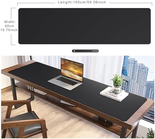 Mydours 59" x 15.7" Oversized PU Leather Desk Mat, Gaming Mouse Pad, Black - Image 2
