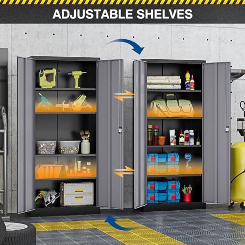 Fesbos Metal Storage Cabinet-72” Tall Steel File Cabinets with Lockable Doors and Adjustable Shelves-Black&Gray Steel Storage Cabinet for Kitchen, Office, Garage - Image 4