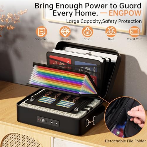 ENGPOW Fireproof Document Box with Lock & 13 Pockets Accordion File Folder - Image 4