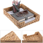 2 Pcs Water Hyacinth Letter Tray for A4 File Tray Desk Mail Letter-Size Paper Basket Woven Organizer Magazine Files Storage Basket Woven Desk TrayBasket Organizer for Office Bathroom Toilet Documents - Image 3