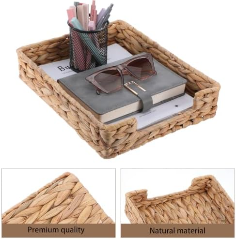2 Pcs Water Hyacinth Letter Tray for A4 File Tray Desk Mail Letter-Size Paper Basket Woven Organizer Magazine Files Storage Basket Woven Desk TrayBasket Organizer for Office Bathroom Toilet Documents - Image 3