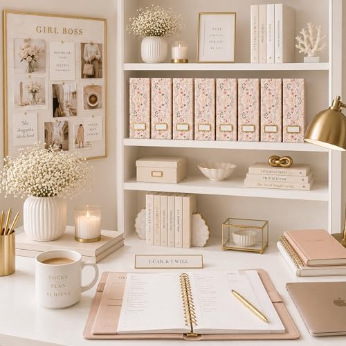 BLU MONACO | Cardboard Magazine File Holder Set of 4 | Standing File Holder with Floral Boho Design | Foldable Cardboard Bins for Shelves Desk Office Storage - Image 3