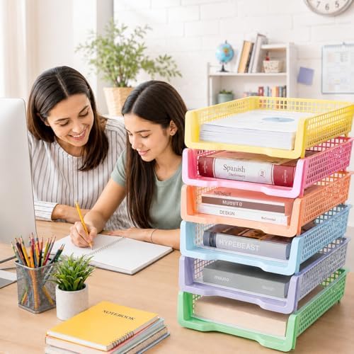 Set of 12 Pastel Turn in Trays for Teachers Stackable Classroom Paper Letter Trays Plastic Classroom Desk Letter Organizer Tray Storage Baskets for Library, Drawers, Office, Home - Image 3