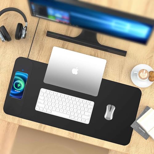 Large Leather 15W Wireless Charging Mouse Pad with Magnetic Phone Charger - Image 6