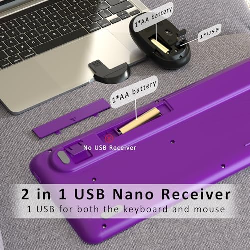 Retro Wireless Keyboard and Mouse Combo with Wrist Rest (Violet) - Image 5