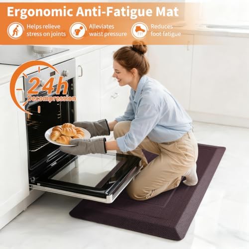 UKISS 9/10"" Extra Thick Cushioned Anti Fatigue Kitchen Mat, Waterproof High Density Foam Standing Desk Mat, Non-Slip Ergonomic Comfort Mat for Kitchen, Office,Workstation (Brown, 20" X 32") - Image 3