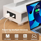 Artswish 42" White Dual Monitor Stand with Power Outlet & Storage Drawer - Image 5