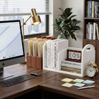 100% Solid Wood Adjustable Desktop Bookshelf, Retro Tabletop Book Shelf File Holder, Vertical Bookshelf Divider Desk Shelf for Home School Office Organization, Perfect for Books Magazine (White) - Image 4