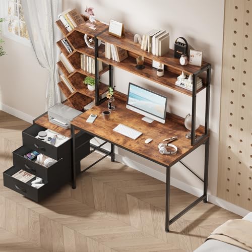 YOMILUVE 52" Computer Desk with Bookshelf, 3 Drawers ＆ Hutch for Bedroom - Image 4
