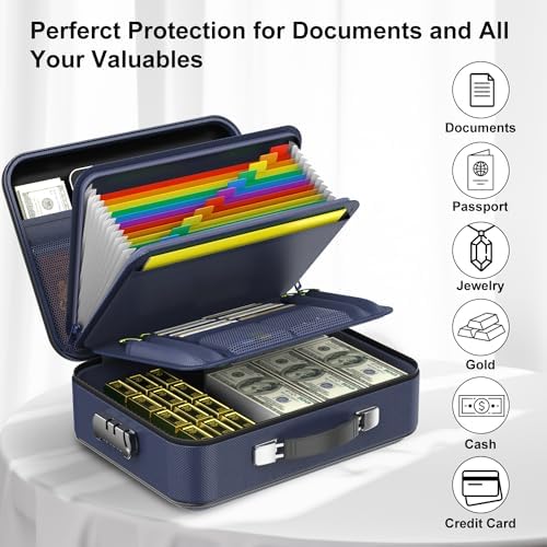 COLCASE Fireproof Document Box with Lock, Hard Fireproof Document Organizer - Image 5