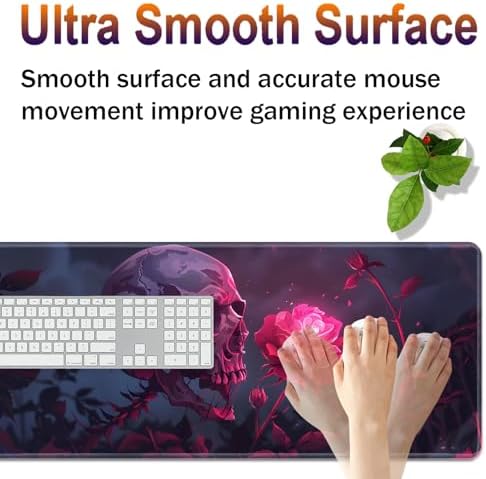 Large XXL Gaming Desk Mat 31.5"x 11.8", Ergonomic Keyboard Wrist Rest & Mouse Pad Wrist Rest + Coaster Set, Non-Slip Base, Memory Foam, Office and Home, Rose Skull - Image 4