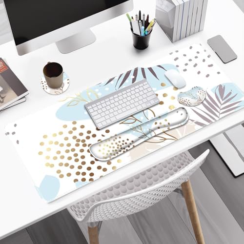 Large Gaming Mouse Pad Set, 4 in1 Ergonomics Keyboard Desk Mat with Memory Foam Wrist Rest, Computer Extended Game Mousepad, Non-Slip Desk Pad Matt Easy Typing Pain Relief I Art Modern Blue - Image 2