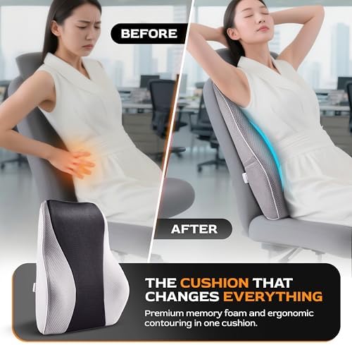 TULARIS Extra Dense Lumbar Pillow with Double Adjustable Straps - Ergonomic Lumbar Support Pillow for Office Chair, Car, Couch Firm Back Support for Lower Back & Spine Pain Relief Memory Foam Cushion - Image 5