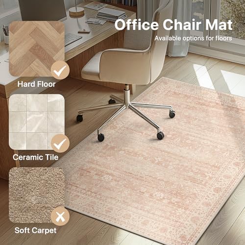 48"x60" Office Chair Mat for Hardwood Floor, Non-Slip Washable Dusty Pink - Image 3