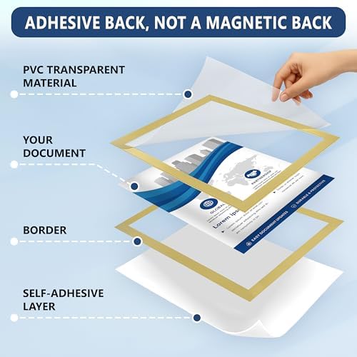 12 Pack Magnetic Sign Holder 11 x 17 with Adhesive Back - Gold Magnetics Poster Frame & Magnetic Paper Holder - Reusable Adhesive Frames 11x17 - Magnet Frame for Wall Windows - Magnet Document Holders - Image 5