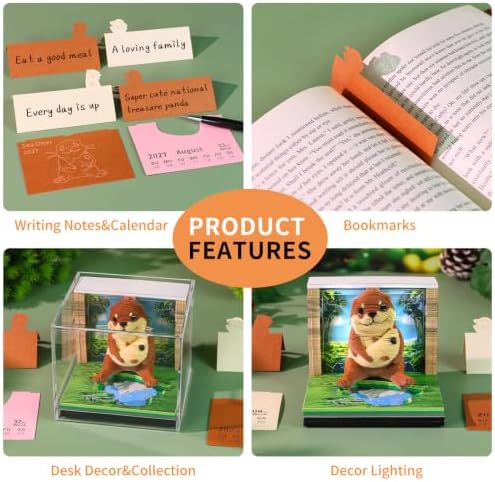 3D Calendar 2027, Desk Time Piece Calendar 2027,Tear-Away 3D Paper Art Notepad w LED Lights,Creative 3D Memo Artsy Pad Calendars, DIY Paper Carving Gift (Sea Otter) - Image 6