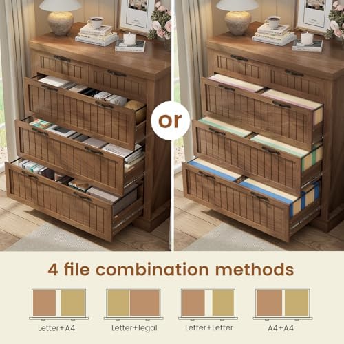 SEDETA Farmhouse File Cabinet for Home Office, 5 Drawer File Cabinet, Wood Office File Cabinets for Letter/Legal/A4 Size, File Cabinets with Printer Stand for Study Room, Living Room, Brown - Image 3