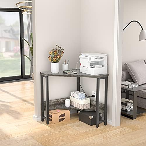 Armocity Corner Desk Small Desk with Outlets Corner Table for Small Space, Computer Desk with USB Ports Triangle Desk with Storage for Home Office, Workstation, Living Room, Bedroom, Oak - Image 5