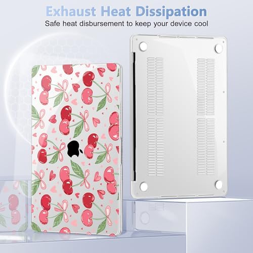 for MacBook Pro 16 inch Case 2019 2020 Release Model A2141, Plastic Hard Shell Cover with Keyboard Cover & Screen Protector for MacBook Pro 16 inch with Touch Bar, Cherries & Pink Bows - Image 4