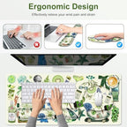 Mouse Pad, 4 in1 Large Desk Mat, Desk Pad Matt for Desktop, Anti-Slip XXL Big Computer Ergonomic Mousepad with Wrist Support for Keyboard and Mouse for Women I Green Theme Stickers - Image 5