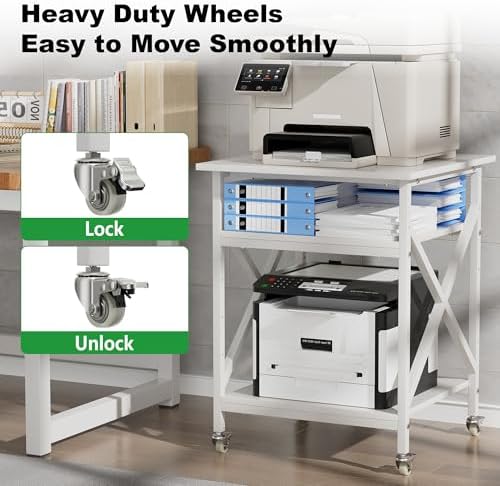 3 Tier Printer Stand, Large 23.6"x23.6" Printer Table with Wheels - Image 5