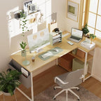 TIQLAB L Shaped Computer Desk with Power Outlets, 55 Inch Small Corner Desk with Reversible Shelves, Gaming Desk Computer Table Study Writing Desk for Home Office Small Space, Beige - Image 2