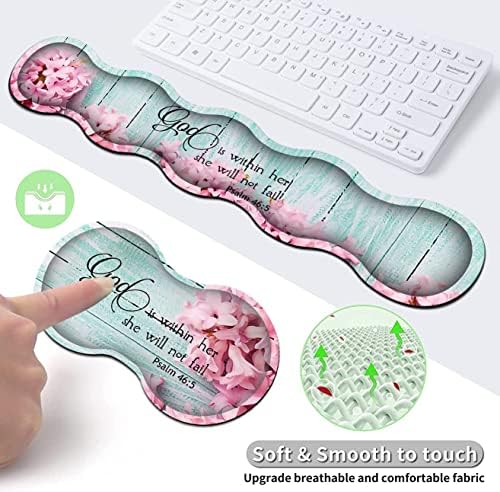 Mouse Pad Set, Large Gaming Mouse Pad + Keyboard Wrist Rest Support + Mouse Wrist Cushion + Coaster, Non-Slip Rubber Base, 31.5 x 11.8 in Extended Desk Mat for Office, Psalm 46-5 Pink Hyacinth - Image 6