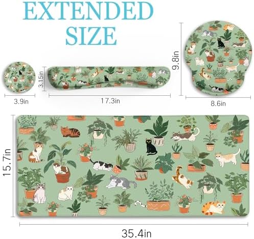 LIMKRIAN Cat Ergonomic Mouse Pad XXL Desk Mat Set, Green Desk Accessories - Image 6