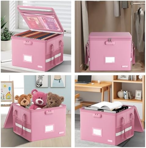 ENGPOW 5200°F File Box Fireproof Document Box with Lock,Heat Insulated Collapsible File Storage Organizer Box with Handle,Portable Home Office File Cabinet for Hanging Letter/Legal Size Folder, Pink - Image 7