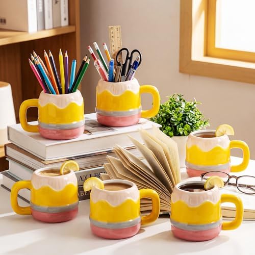 FoldTier 6 Pcs Back to School Gifts Mugs 8.5 oz Pencil Ceramic Coffee Mug Bulk Teacher Gifts Funny Pencil Pen Holders Thank You Teacher mugs Appreciation Presents for Teachers Friends by FoldTier