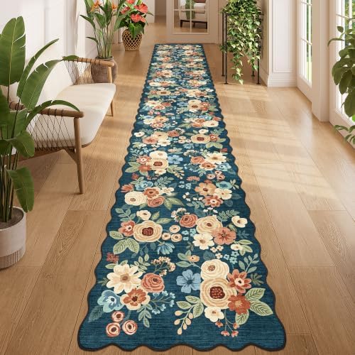 DUKINO 2x12 Washable Runner Rug, Long Runner Rug for Hallway Prussian Blue by DUKINO