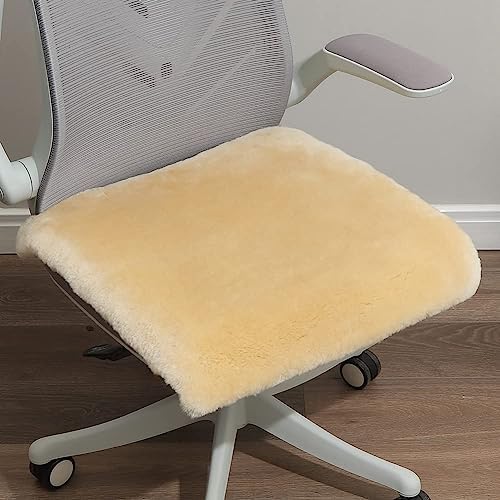 LLB Sheepskin Chair Covers Office Chair Cushion Dining Room Chair Pads Desk Seat Cushion for Computer Chair Fur Area Rugs for Living Room 19x19 Inch (Pack of 1), Shearling Pearl by LLB