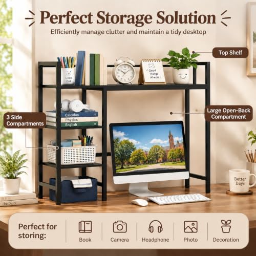 POWERSTONE Desktop Bookshelf for Monitors up to 27", Black - Image 4