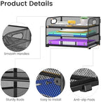 Cawukege 3 Tier Paper Organizer with Handle, Metal Desk Organizer Mesh Paper Letter Tray File Folder Document Sorter for Classroom, School, Office Storage (2, Black, 3-Tier (12.6" x 9.1" x 7.5") - Image 5