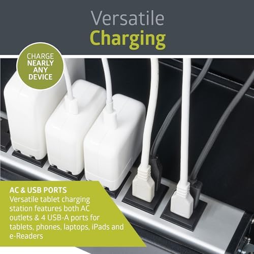 Pearington 10-Device USB Laptop Charging Station for Classroom, Home, or Office, Includes 6 AC Outlets & 4 USB Ports, Store Laptops, Tablets & E-Readers up to 1.4" Thick, 17" x 13" x 16" - Image 3