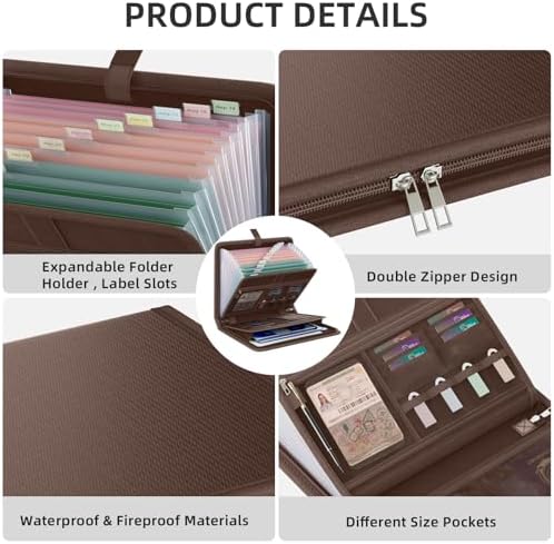 Fireproof Accordion File Organizer, Expanding File Folder with 13 Pockets - Image 3