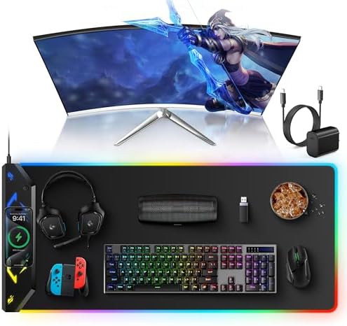 5-in-1 RGB Mouse Pad with Wireless Charging, Large Gaming Desk Mat, Black by TopmadeProduct-Ordernow