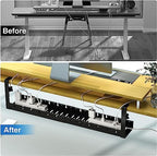 No Drilling Extendable Under Desk Cable Management, Metal Cable Management Tray Under Desk with Clamp, Retractable Power Strip Cord Holder for Wire Management 31Inch (2 Pack Extendable 31') - Image 5