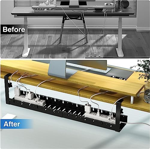 No Drilling Extendable Under Desk Cable Management, Metal Cable Management Tray Under Desk with Clamp, Retractable Power Strip Cord Holder for Wire Management 31Inch (2 Pack Extendable 31') - Image 5