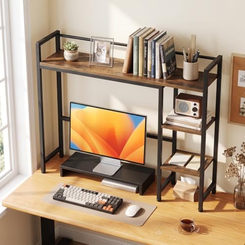 Tangkula 4-Tier Desktop Bookshelf, 38.5" Dorm Desk Hutch, Rustic Brown - Image 2