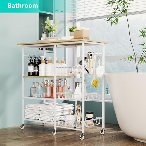 HapiRm Rolling Kitchen Microwave Cart - 4 Tier Microwave Table Stand with Pull-Out Baskets, Coffee Bar Baker's Rack with Wheels Rolling Storage Cart Organizer Shelf for Living Room Office, Balcony - Image 7