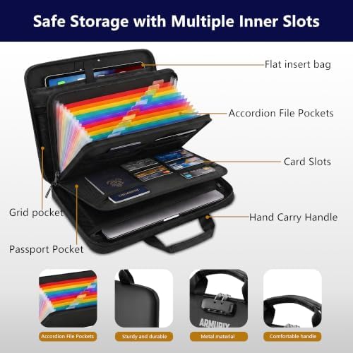 Fireproof Document Box with Lock,Hard-Shell Case File Organizer with 13 Pocket File Folder,Portable Office Travel Storage for Important Documents Passport Laptop (Black, Style C) - Image 5