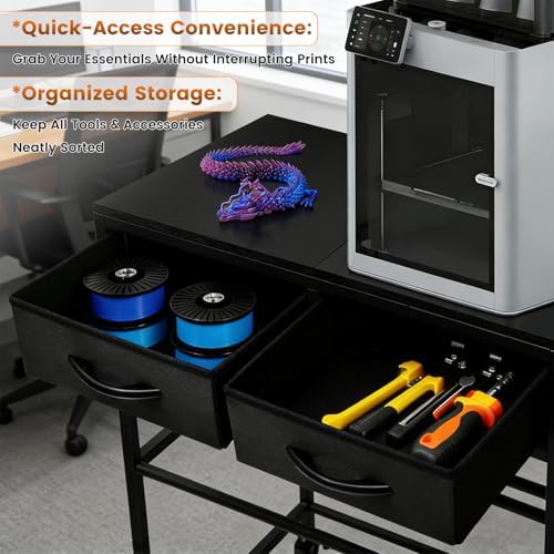 3D Printer Filament Storage Shelf with Drawers& Wheels, Black 2-Tier 3D Printer Filament Metal Stand with Storage, Adjustable Filaments Organzied Rack for Workshop Studio Office, 4 Leveling Feet - Image 6
