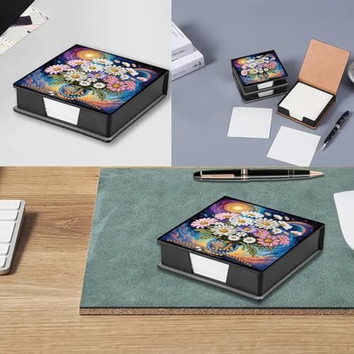 4PCS Diamond Art Painting PU Notecard Box DIY Craft Sticky Note Box with 160 Sheets of Paper Sticky Note Holder for Living Room Home Office Decoration for Adults Beginners Desk Organiser(Vase) - Image 4