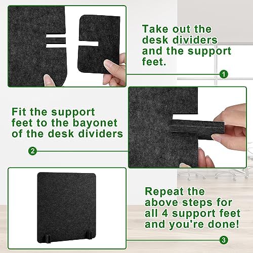 Buryeah 3 Pcs Desk Divider Desk Partition 23.6 x 47.2, 23.6 x 23.6 Stand up Freestanding Cubicle Privacy Panel Reducing Noise Visual Distraction Divider for Office Home School(Deep Gray) - Image 4