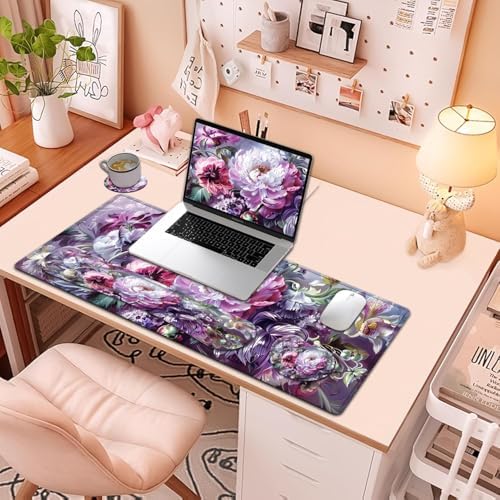 Large Mouse Pad + Keyboard Wrist Rest Set, Extended Gaming Mousepad (31.5X11.8 inch) with Non-Slip Rubber, Ergonomics Memory Foam Mouse Wrist Rest Support, Pink Peony Pattern XXL Desk Pad - Image 7