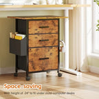 3-Drawer Mobile File Cabinet with 22" Wide Printer Stand, Fabric Filing Cabinet with Side Bag & Headphone Hook, Fits Letter/A4 Size Hanging File Folders, Rolling Home Office Organizer, Rustic Brown - Image 7
