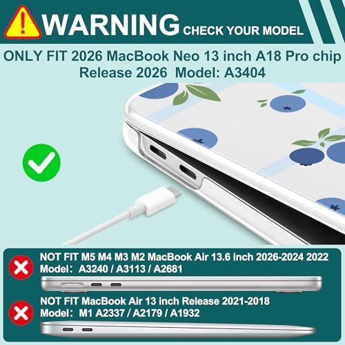 for MacBook Neo 13 inch Case 2026 (Model A3404, A18 Pro) Precision Fit & Scratch Unique Design Hard Shell, Keyboard Cover, Trackpad Protector, 2 OTG Adapter, for Women Cute, Blueberry Grid - Image 6