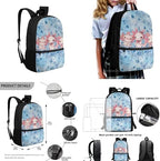 Cartoon Backpack Set of 4 for Girls, Laptop Bags with Portable Lunch Box 4Pcs Sturdy Pencil Case & Cup Sleeve Universal for Preschool Middle School Floral Axolotl - Image 3