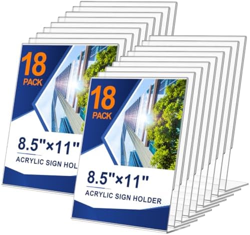 Arrobust 18 Pack Acrylic Sign Holder 8.5 x 11, Plastic Clear Display Stand for Tabletop, L-Shaped Vertical Acrylic Paper Holder for Menu, Flyers, Office, Restaurants, Documents, Store, Desktop by Arrobust